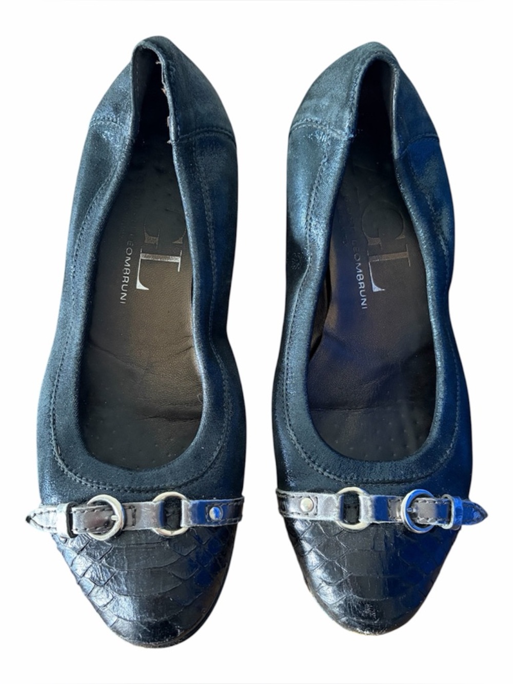 AGL Flats Size 38.5 or US 8.5 Black & Iridescent Navy Blue